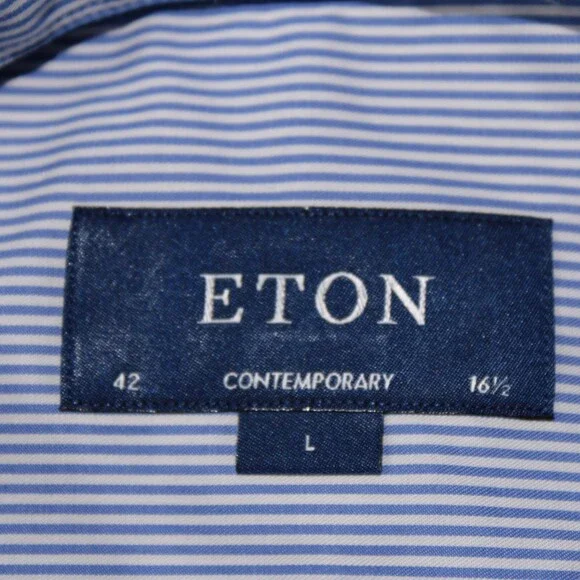 Eton NWT Casual Button Down Shirt Size 42 16.5 L Contemporary Fit Blue Stripes